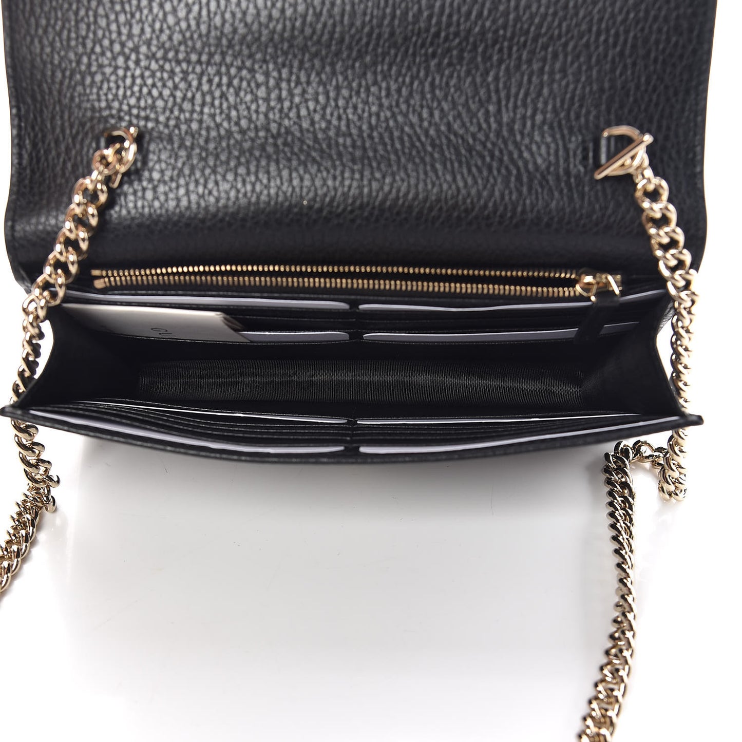 Dollar Calfskin Interlocking G Chain Wallet Black