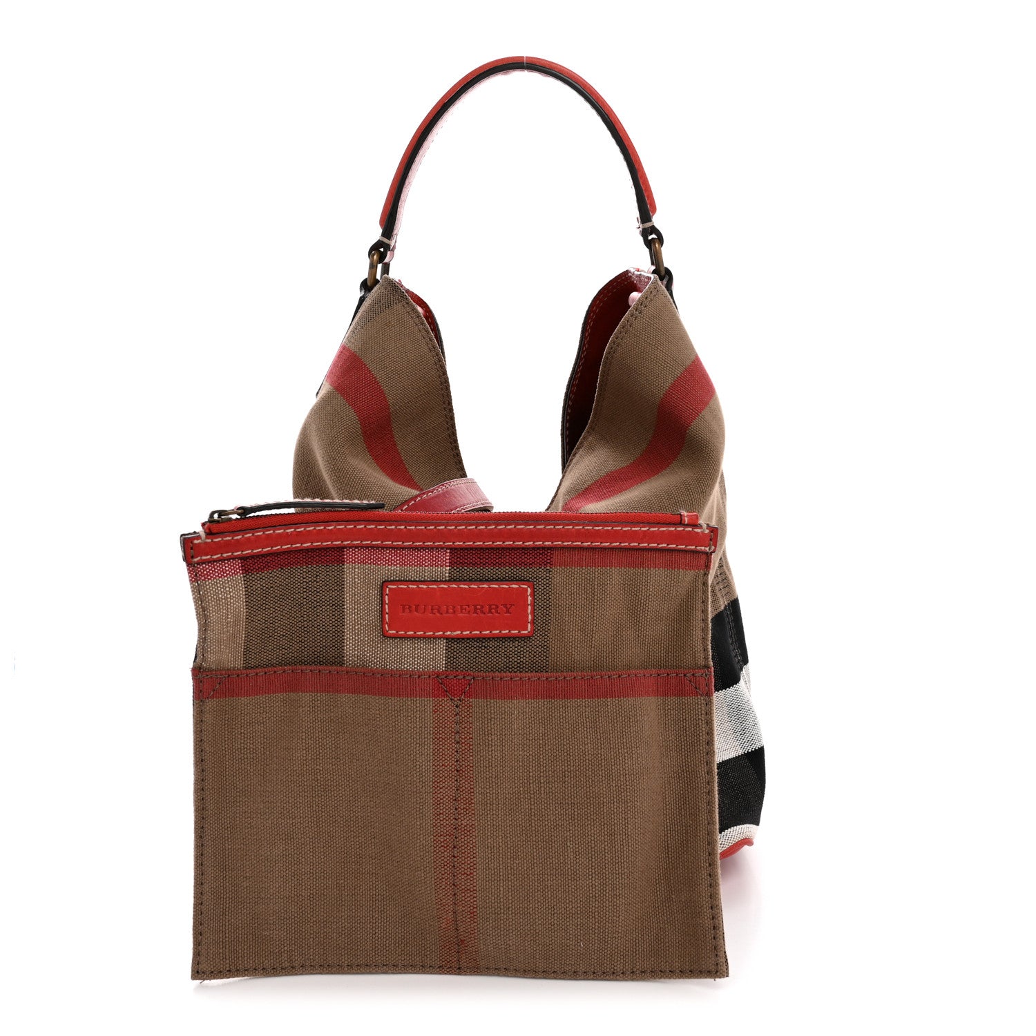 Burberry Canvas Mega Check Medium Susanna Hobo Cadmium Red 1814629