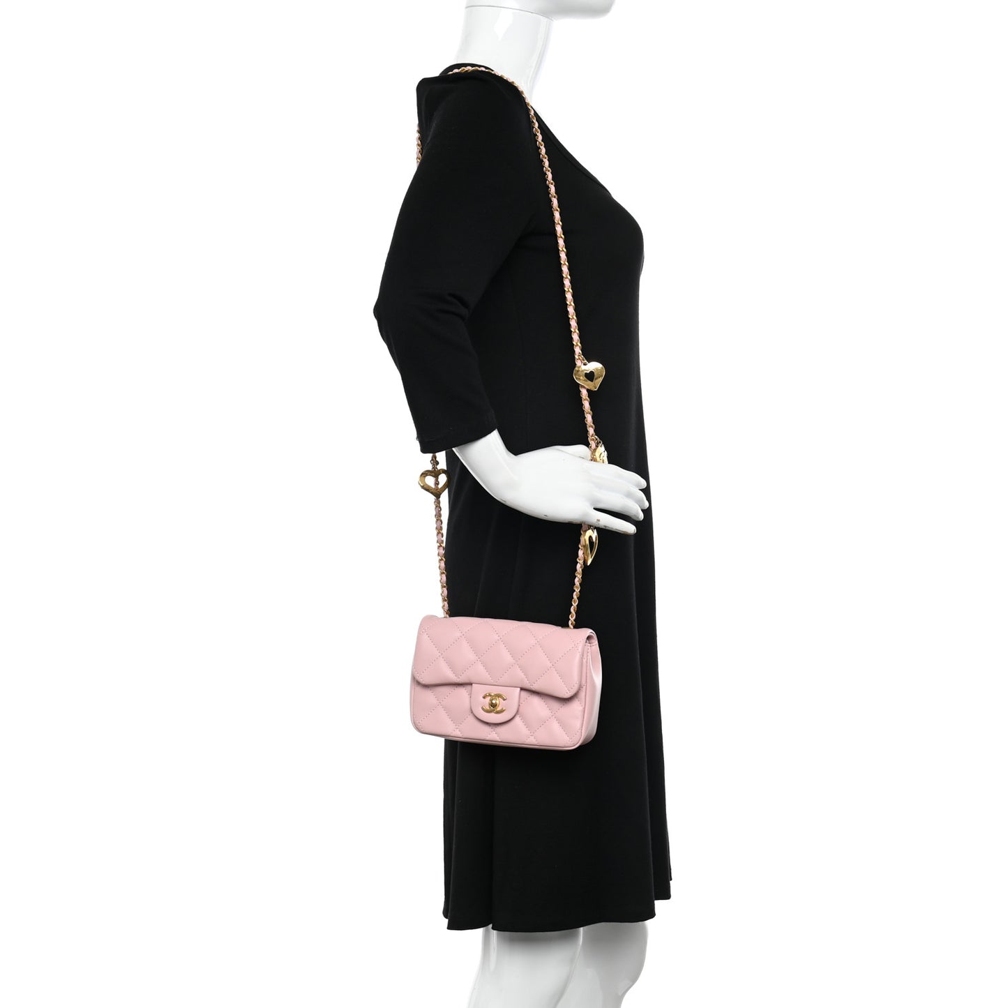 Lambskin Quilted Mini Heart Charms Flap Light Pink