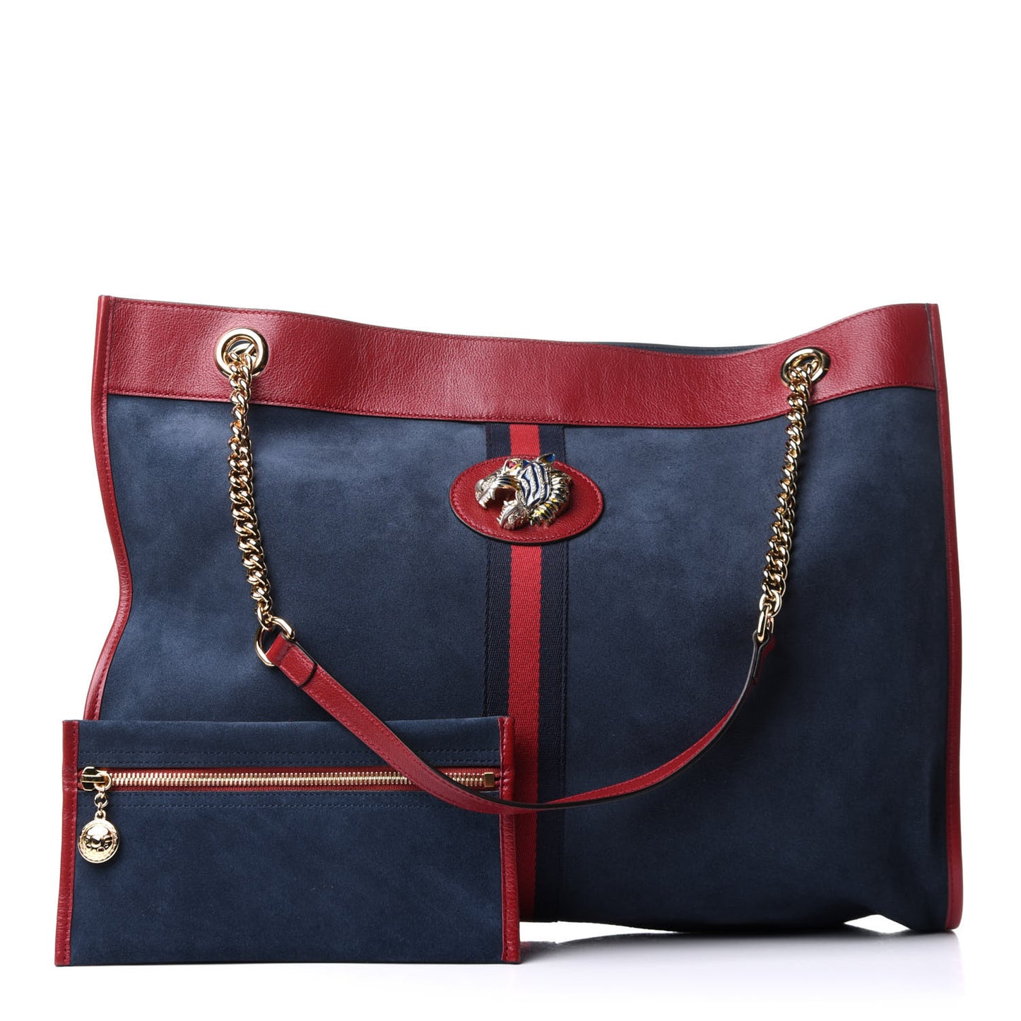 Suede Calfskin Large Rajah Chain Tote New Blue Romantic Cherry