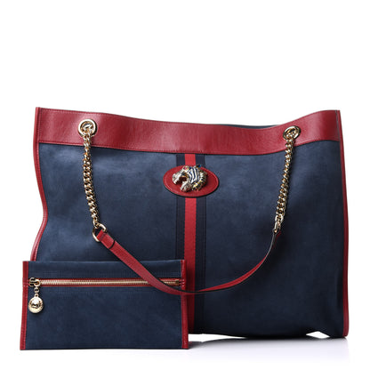 Gucci Suede Calfskin Large Rajah Chain Tote New Blue Romantic Cherry 3 of 12