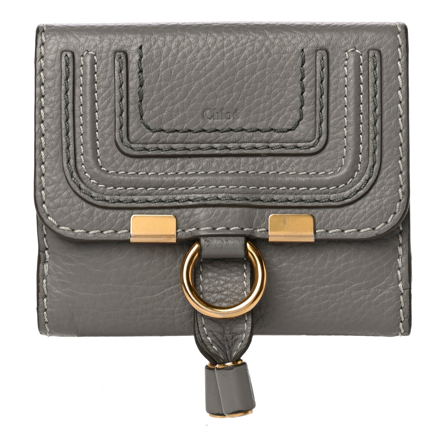 Grained Calfskin Marcie Square Wallet Cashmere Grey