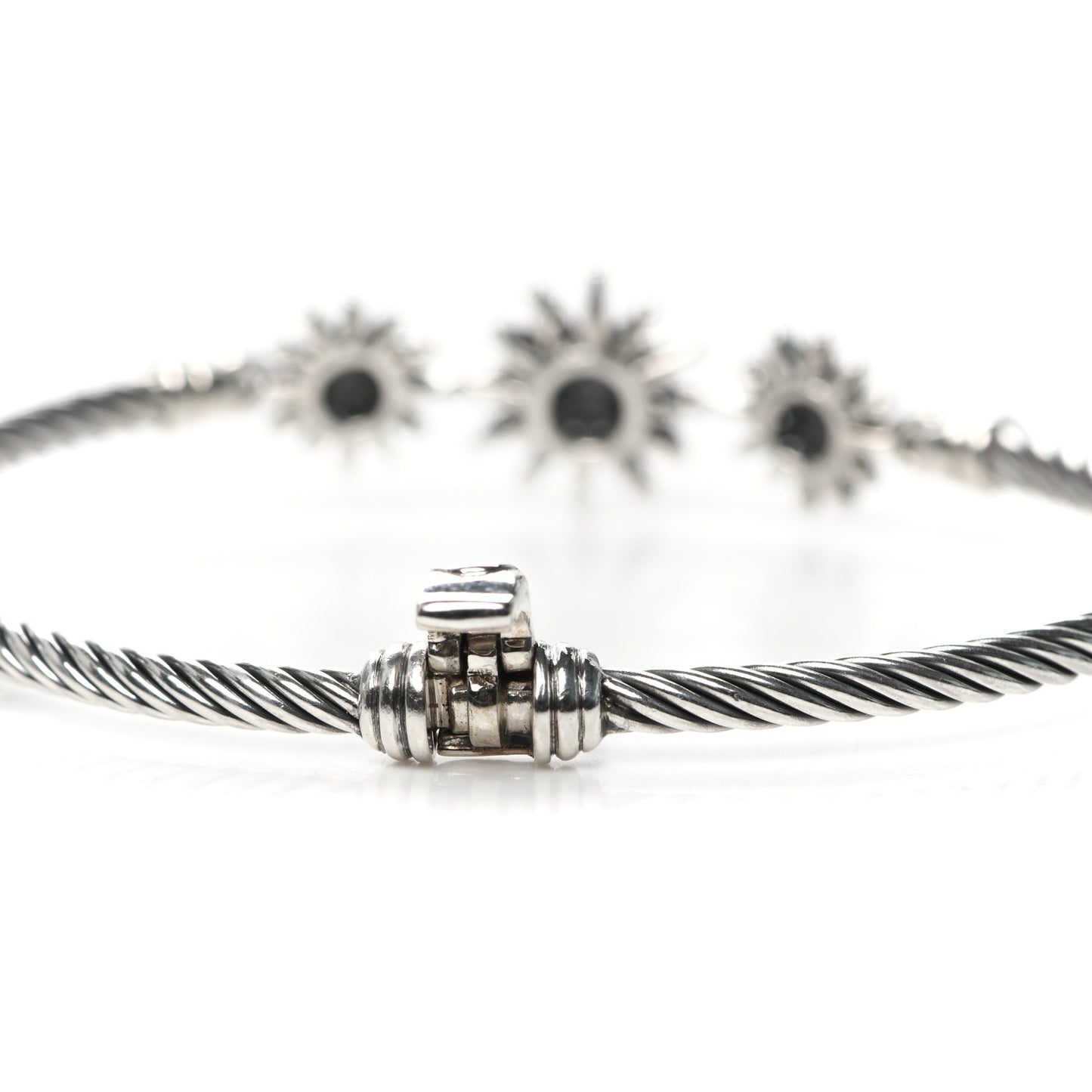 Sterling Silver Diamond Starburst Three-Station Bangle Bracelet