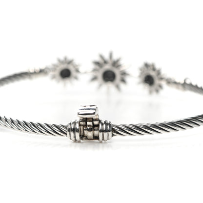 David Yurman Sterling Silver Diamond Starburst Three-Station Bangle Bracelet 4 of 5