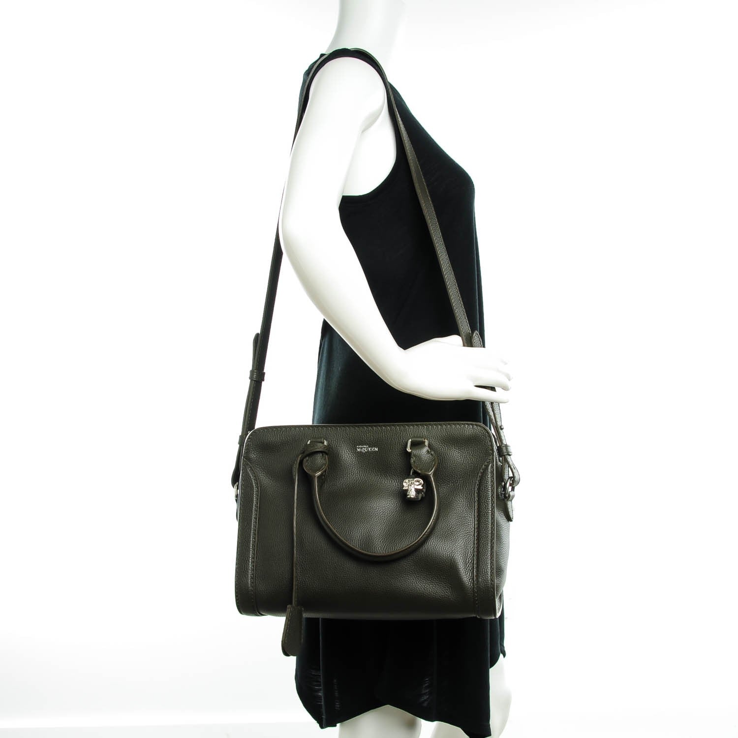 Alexander McQueen Pebbled Calfskin Small Skull Padlock Zip Around Tote Military Green 2 of 7