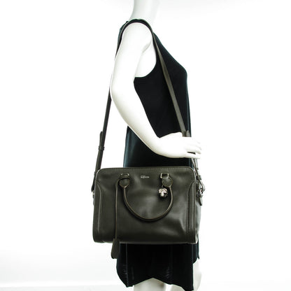 Alexander McQueen Pebbled Calfskin Small Skull Padlock Zip Around Tote Military Green 2 of 7
