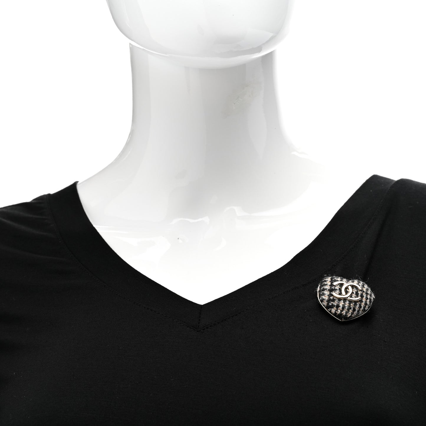 Tweed CC Heart Brooch Ivory Black Gold