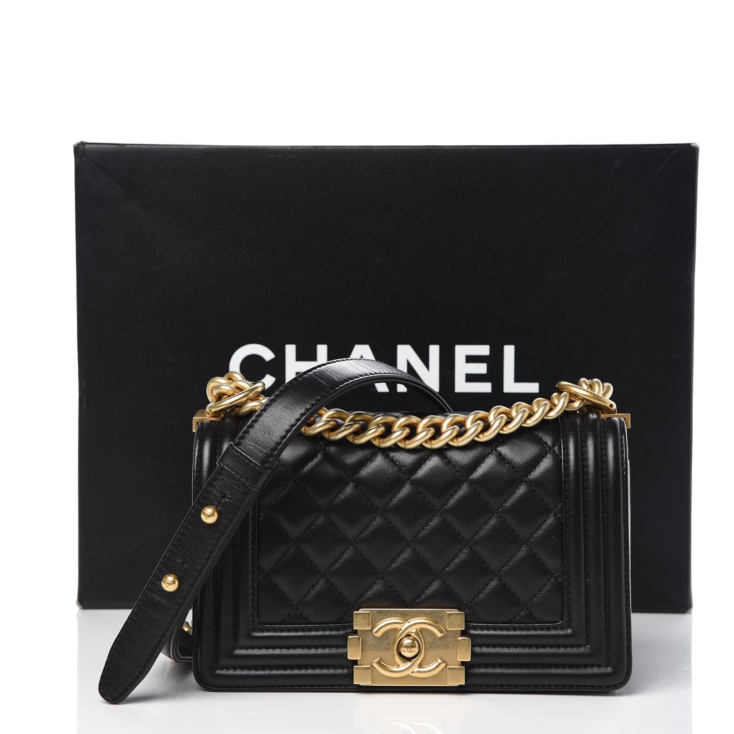 Calfskin Quilted Small Boy Flap Black