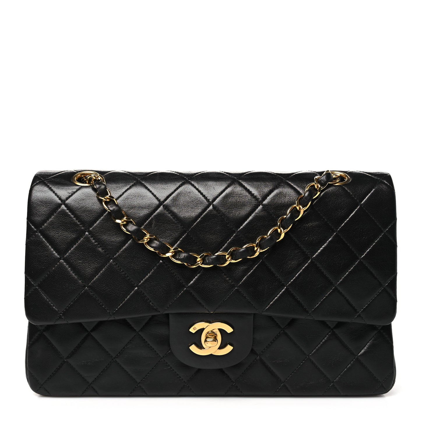 Lambskin Quilted Medium Double Flap Black