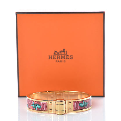 Hermes Enamel Printed Narrow Charniere Brides De Gala Hinged Bracelet S Rose Couture 5 of 5