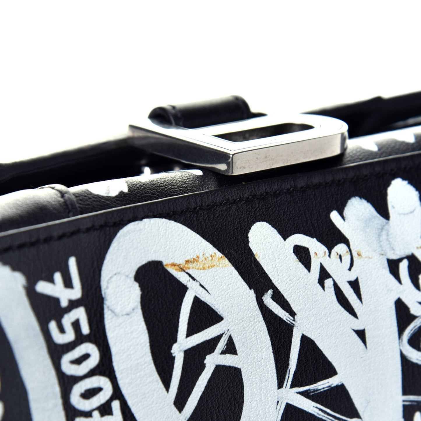 Smooth Calfskin Graffiti Hourglass Top Handle Bag XS Black White