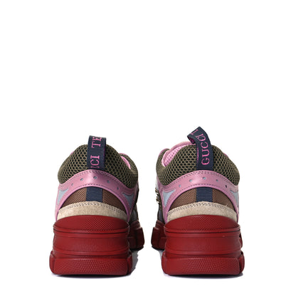 Gucci X SEGA Mesh Canvas Calfskin Womens Flashtrek Sneakers 35 Military Oatmeal Carmine Rose Ardesia 5 of 8