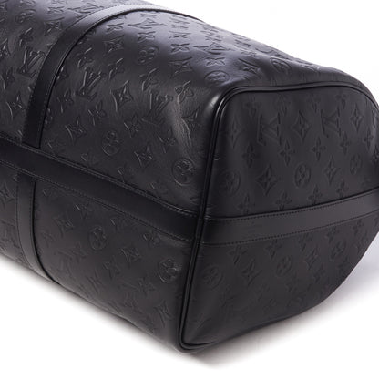 Louis Vuitton Calfskin Shadow Monogram Keepall Bandouliere 50 Black 4 of 8