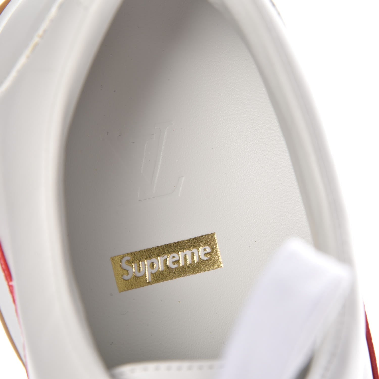 Louis Vuitton X SUPREME Calfskin Monogram Sneakers 9 White Red 8 of 11