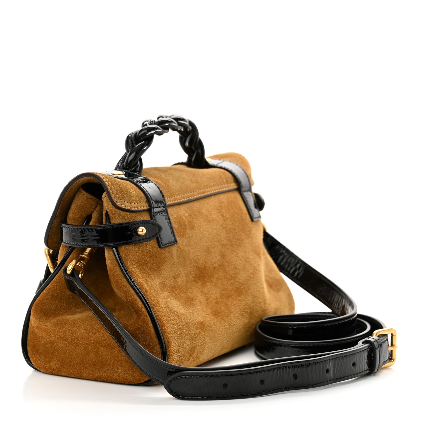 X ALEXA CHUNG Suede Wrinkled Patent Mini Alexa Black Tan
