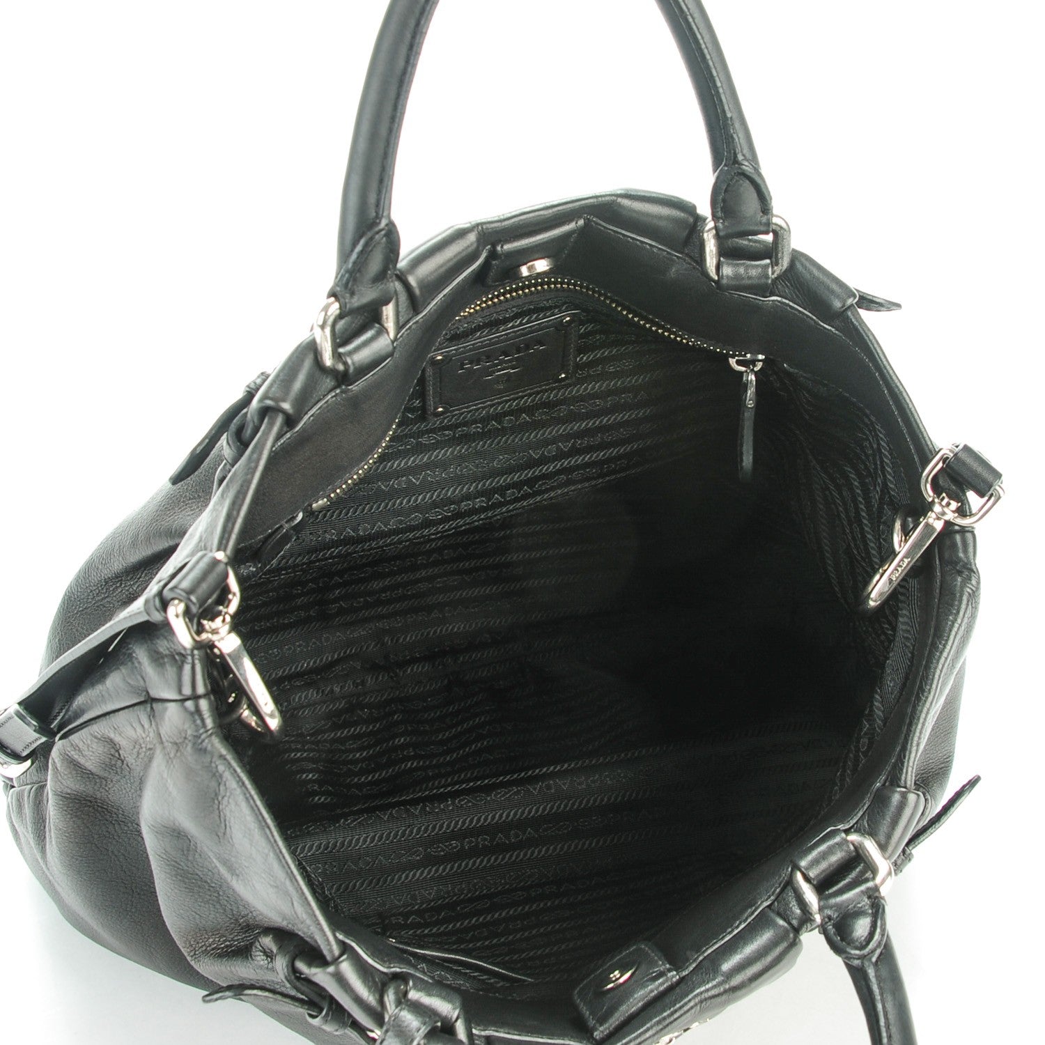 Prada Soft Calf Pleated Shopping Tote Nero Black 5 of 9