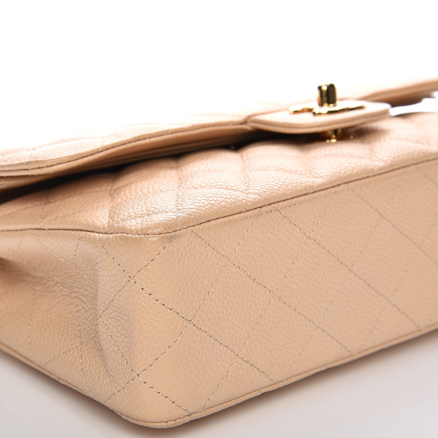 Caviar Quilted Medium Double Flap Beige Clair