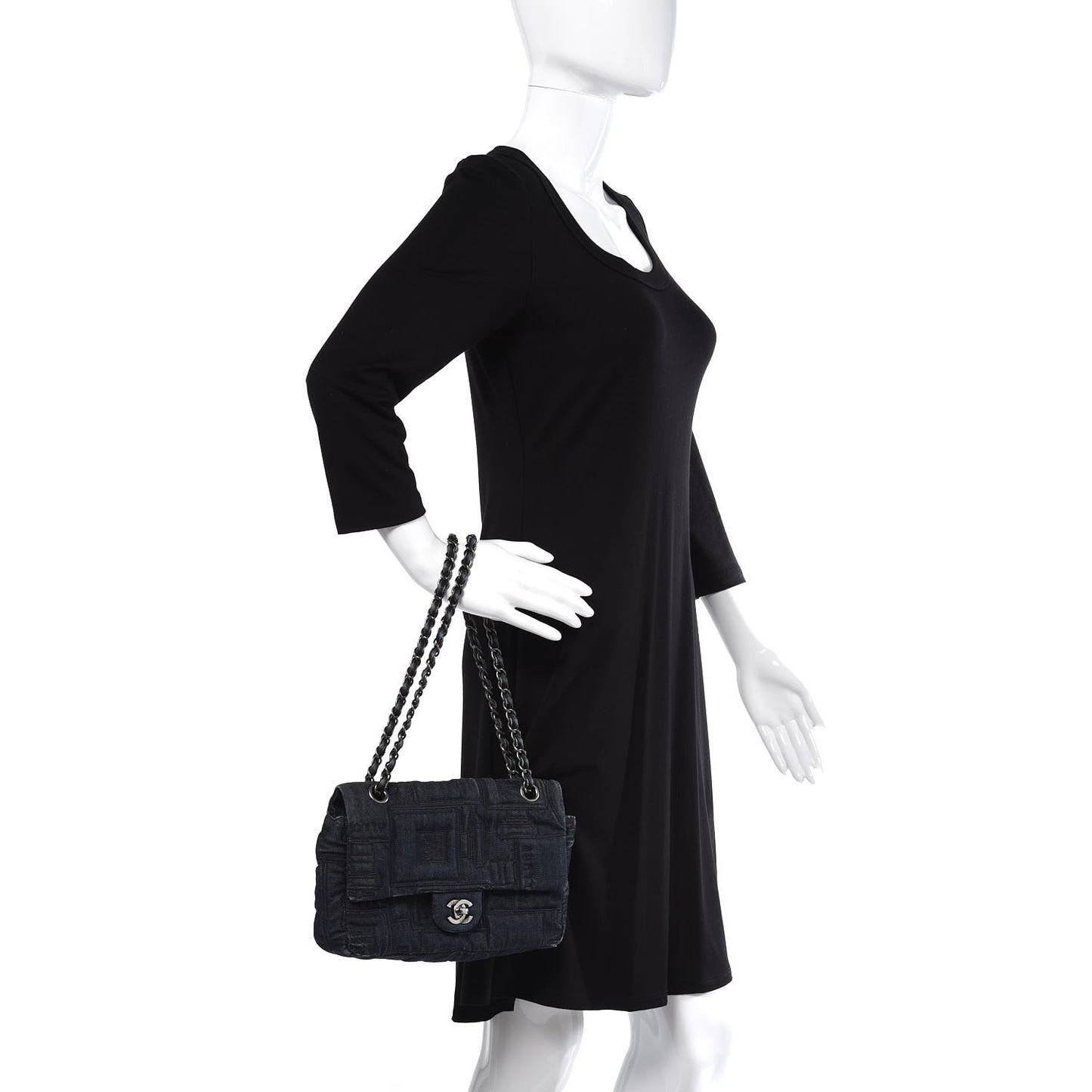 Denim Embroidered Medium Perfume Bottle Flap Blue