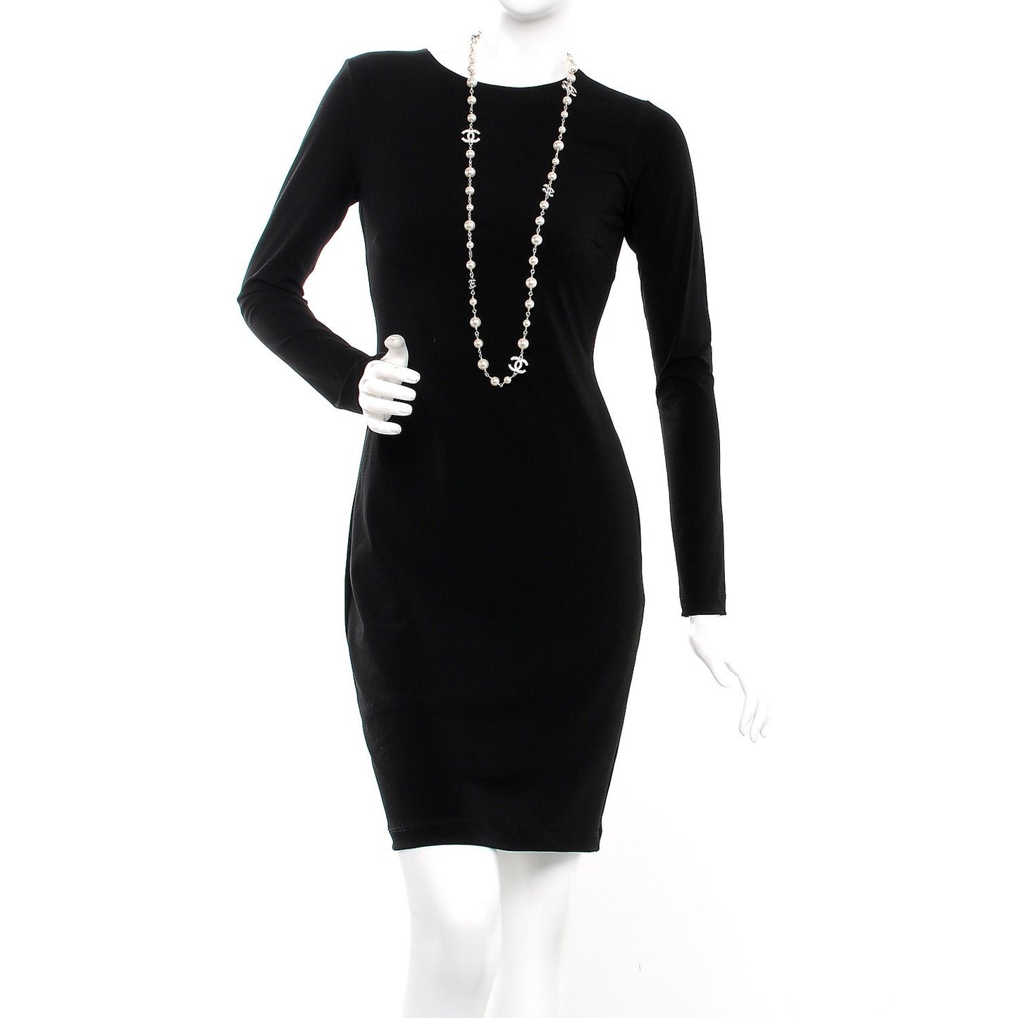 Crystal Pearl CC Long Necklace Silver