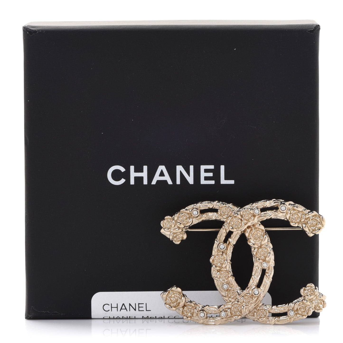 Metal Crystal Camellia CC Brooch Light Gold