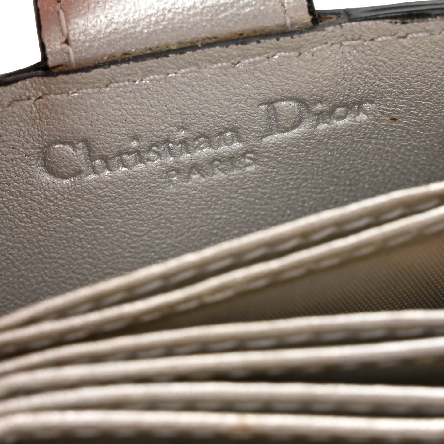 Metallic Grained Calfskin Cannage Lady Dior 5-Gusset Card Holder Silver