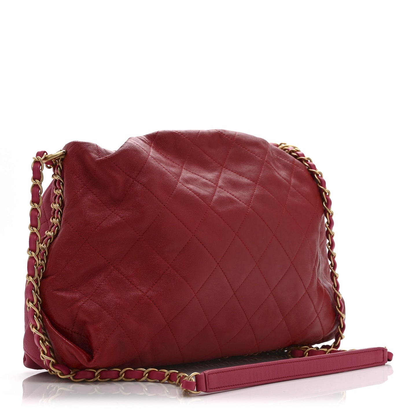 Calfskin Quilted Coco Shelter Bowling Bag Dark Pink Red