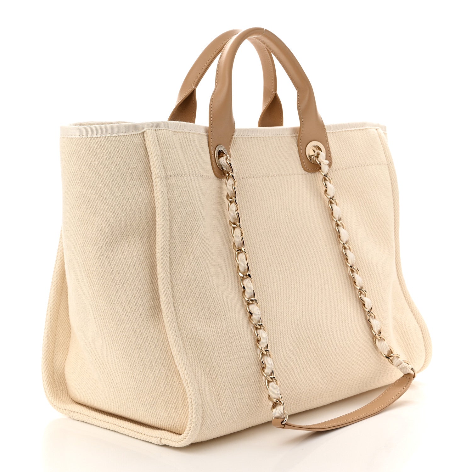 Chanel Canvas Pearl Medium Deauville Tote Ecru Beige 3 of 10