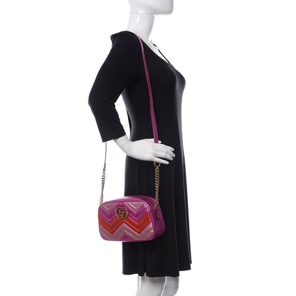 Gucci Laminated Nappa Matelasse Small GG Marmont Chain Shoulder Bag Fuxia Rosso Rosa 2 of 11