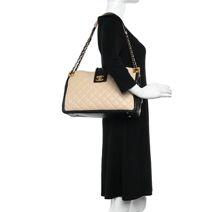 Chanel Lambskin Quilted Elegant CC Shopping Tote Beige Black 2 of 10