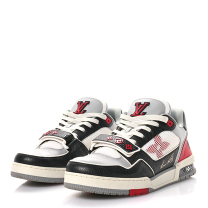 Louis Vuitton Calfskin Monogram Mens LV Trainer Sneakers 8 Grey Red Black 4 of 9