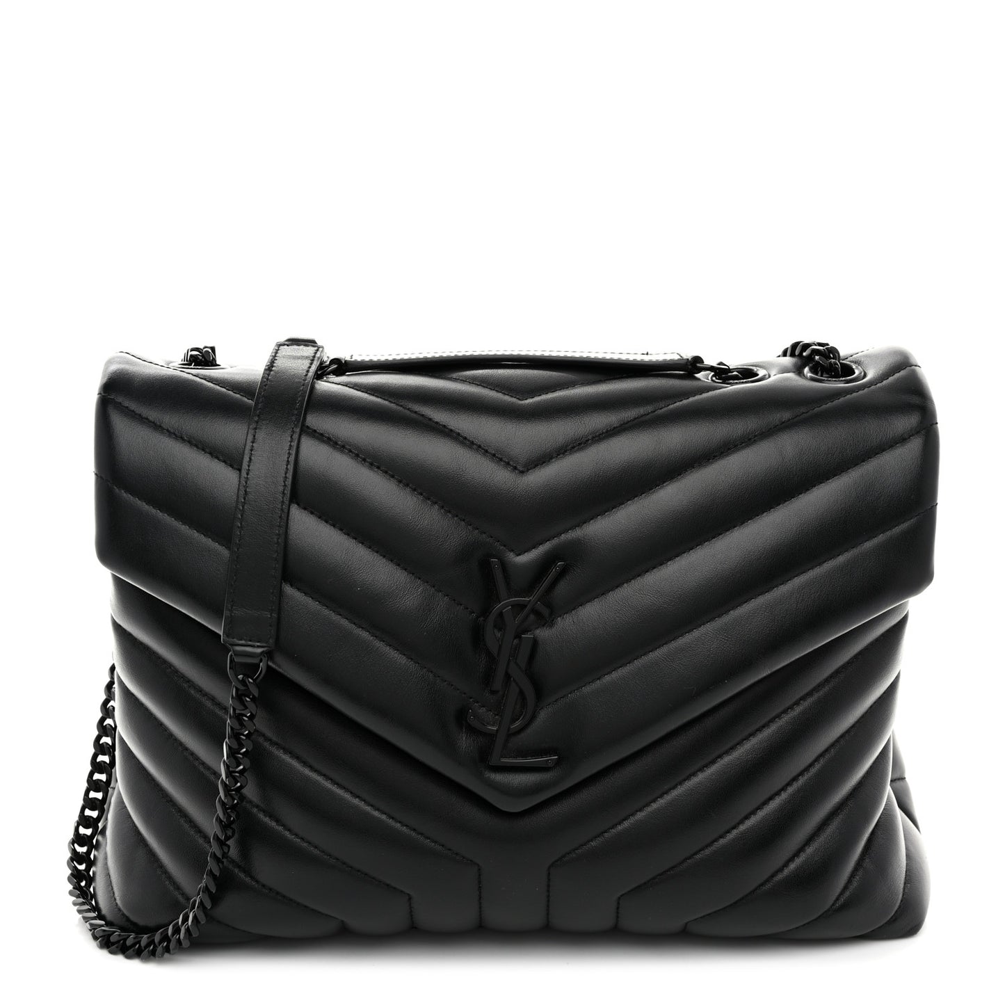 Calfskin Y Quilted Monogram Monochrome Medium Loulou Chain Satchel Black