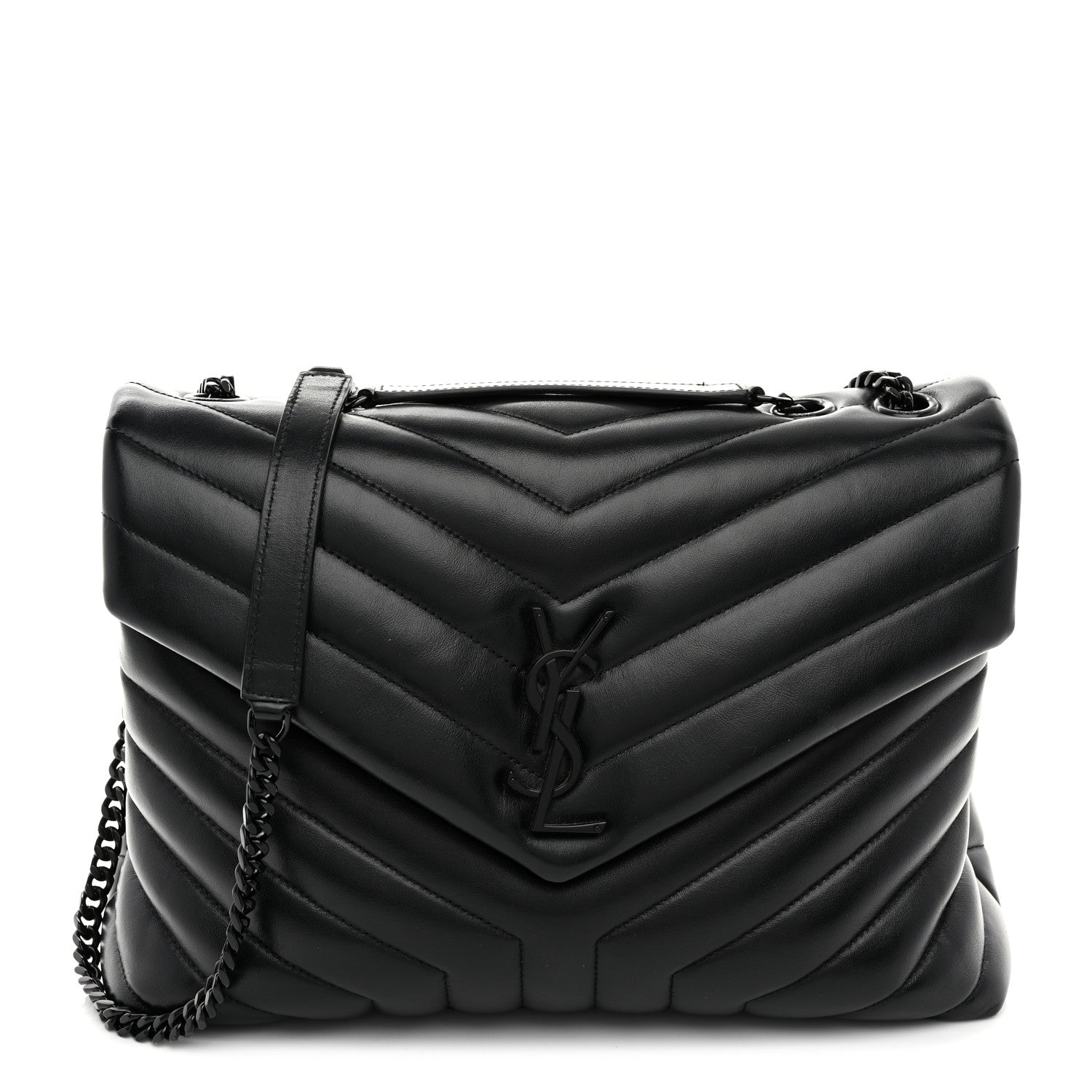 Saint Laurent Calfskin Y Quilted Monogram Monochrome Medium Loulou Chain Satchel Black 1 of 14