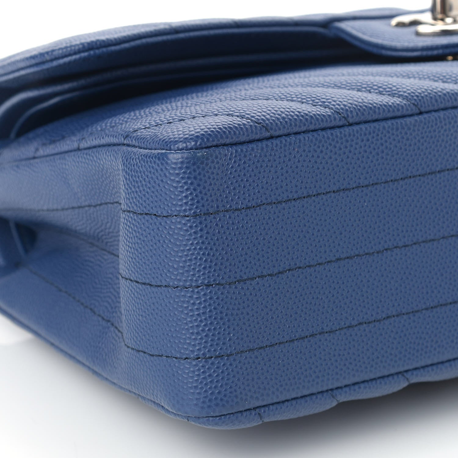 Chanel Caviar Chevron Quilted Small Double Flap Blue 8 of 10