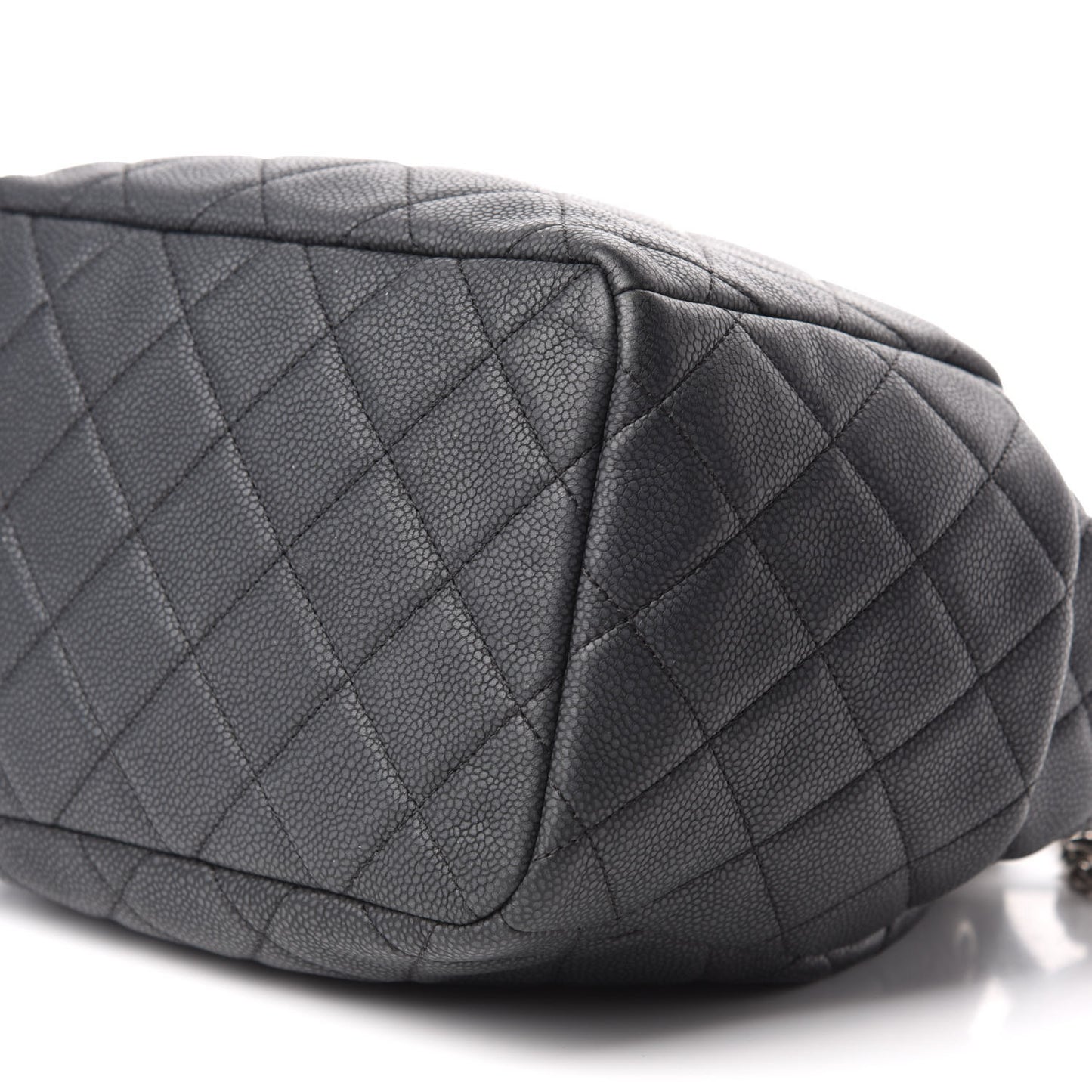 Caviar Flat Quilted CC Chain Bucket Drawstring Bag Black