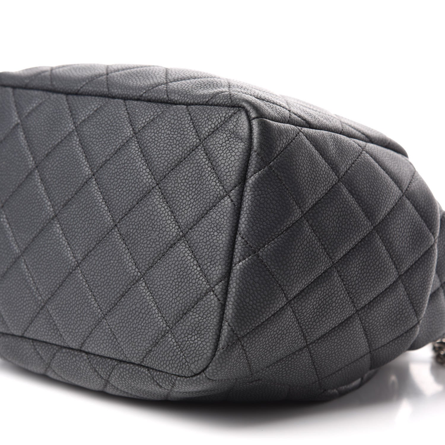 Chanel Caviar Flat Quilted CC Chain Bucket Drawstring Bag Black 9 of 9