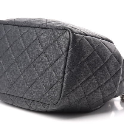 Chanel Caviar Flat Quilted CC Chain Bucket Drawstring Bag Black 9 of 9