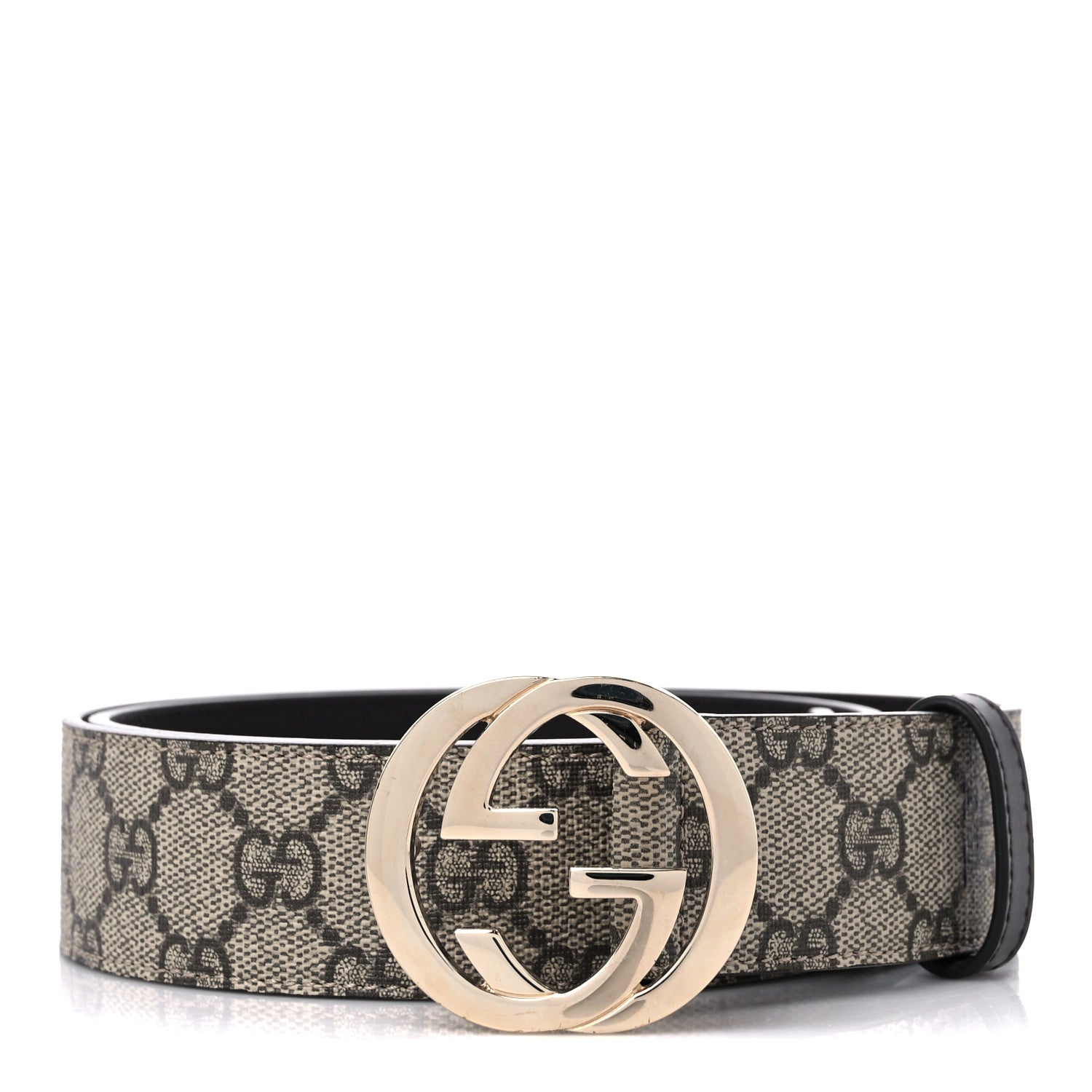 Gucci GG Supreme Monogram Interlocking G 37mm Belt 85 34 Beige Ebony Cocoa 1 of 5