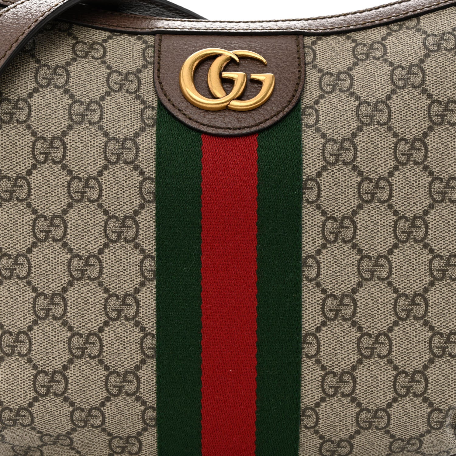 Gucci GG Supreme Monogram Textured Dollar Calfskin Web Small Ophidia Half Moon Hobo Beige Ebony New Acero 8 of 13