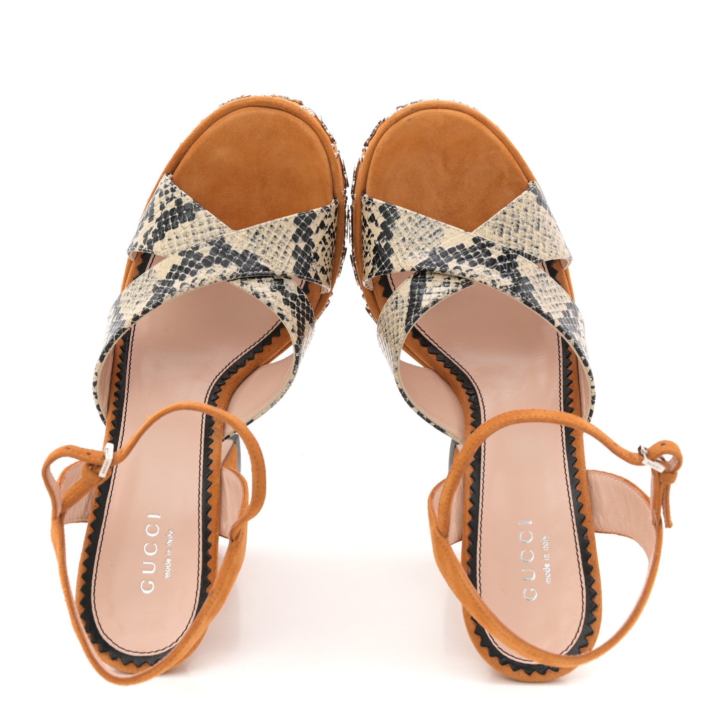 Malaga Kid Suede Snakeskin Interlocking G Studs 155mm Platform Sandals 37 Beige Cognac