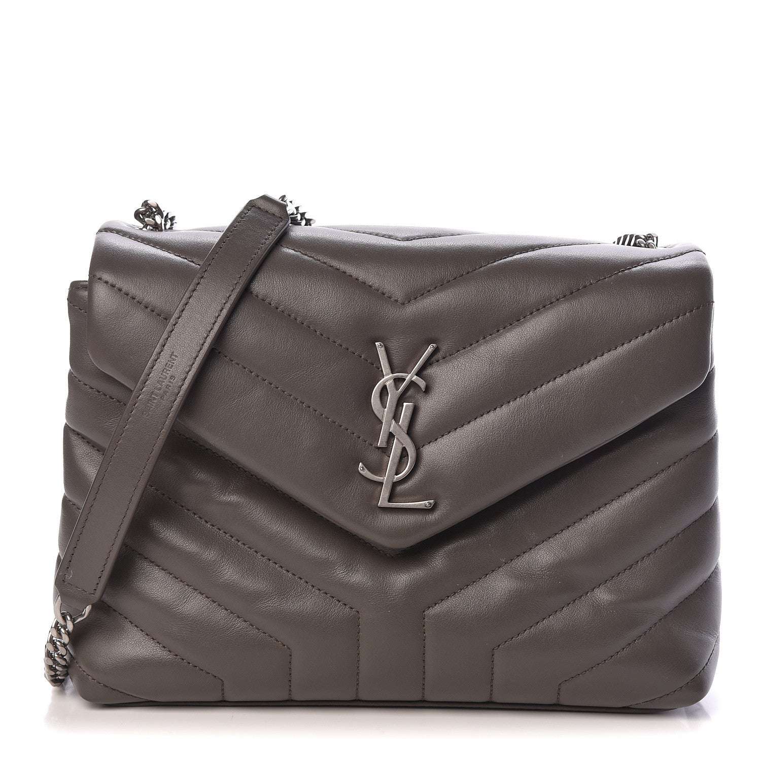 Saint Laurent Calfskin Y Quilted Monogram Small Loulou Chain Satchel Earth 1 of 11