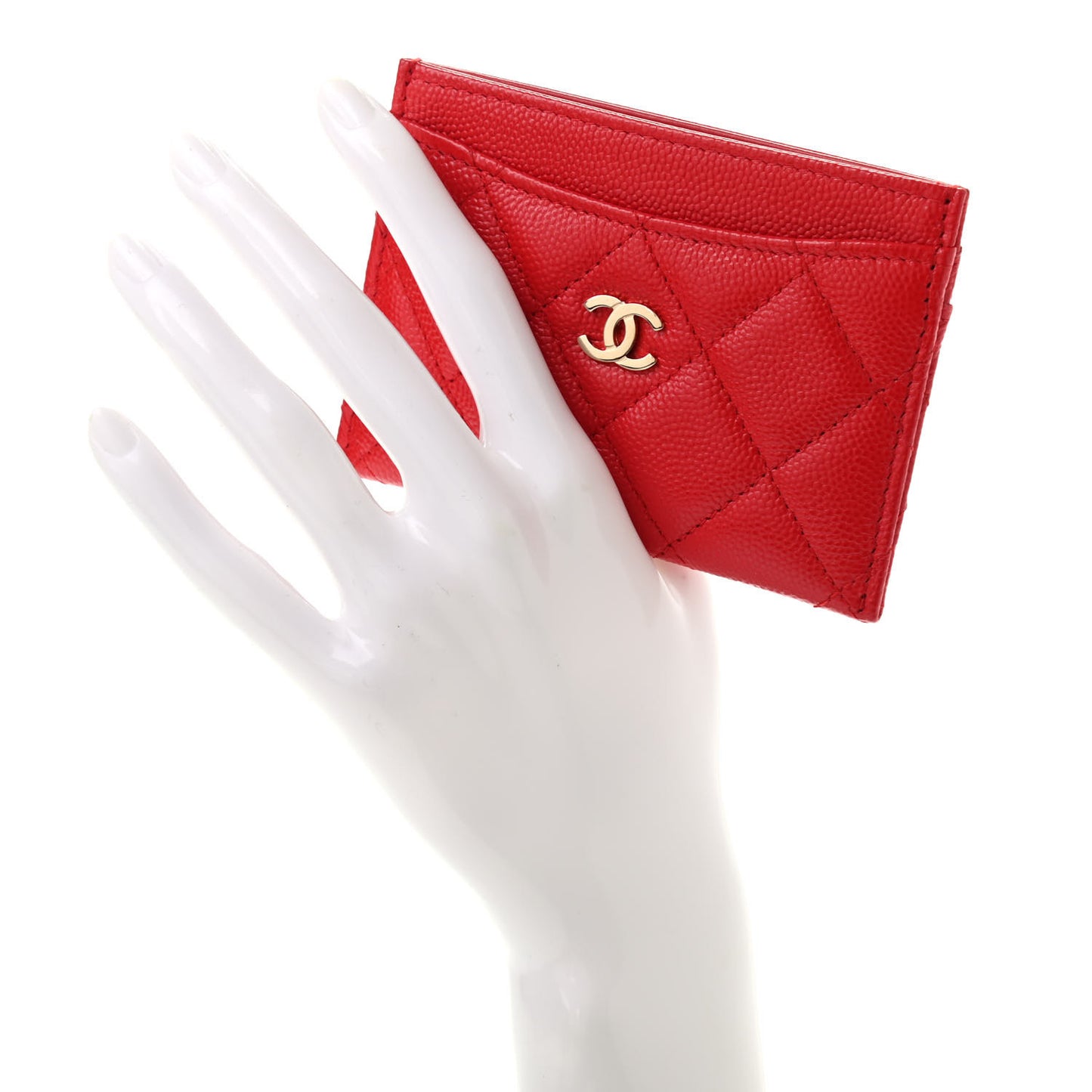 Caviar Quilted Card Holder Red