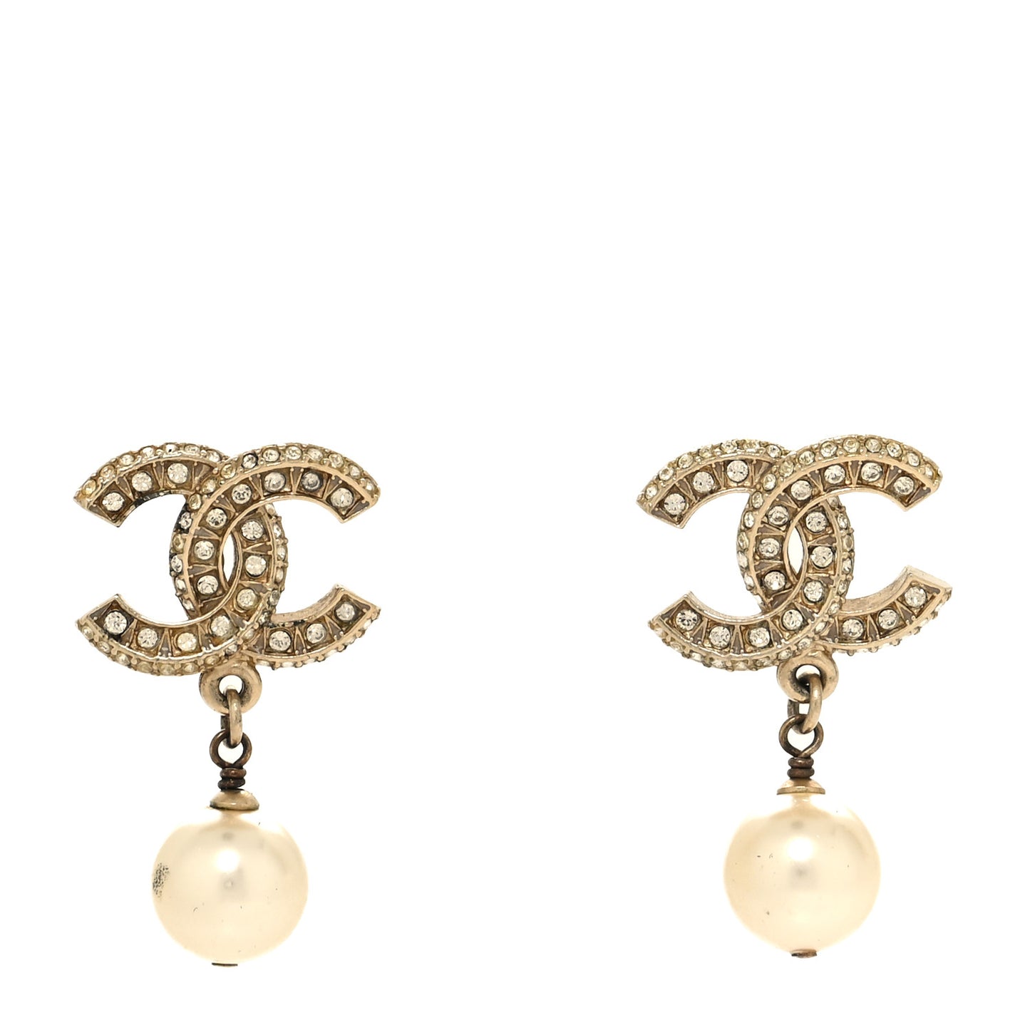Crystal Pearl CC Drop Earrings Gold