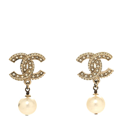 Chanel Crystal Pearl CC Drop Earrings Gold 1 of 5
