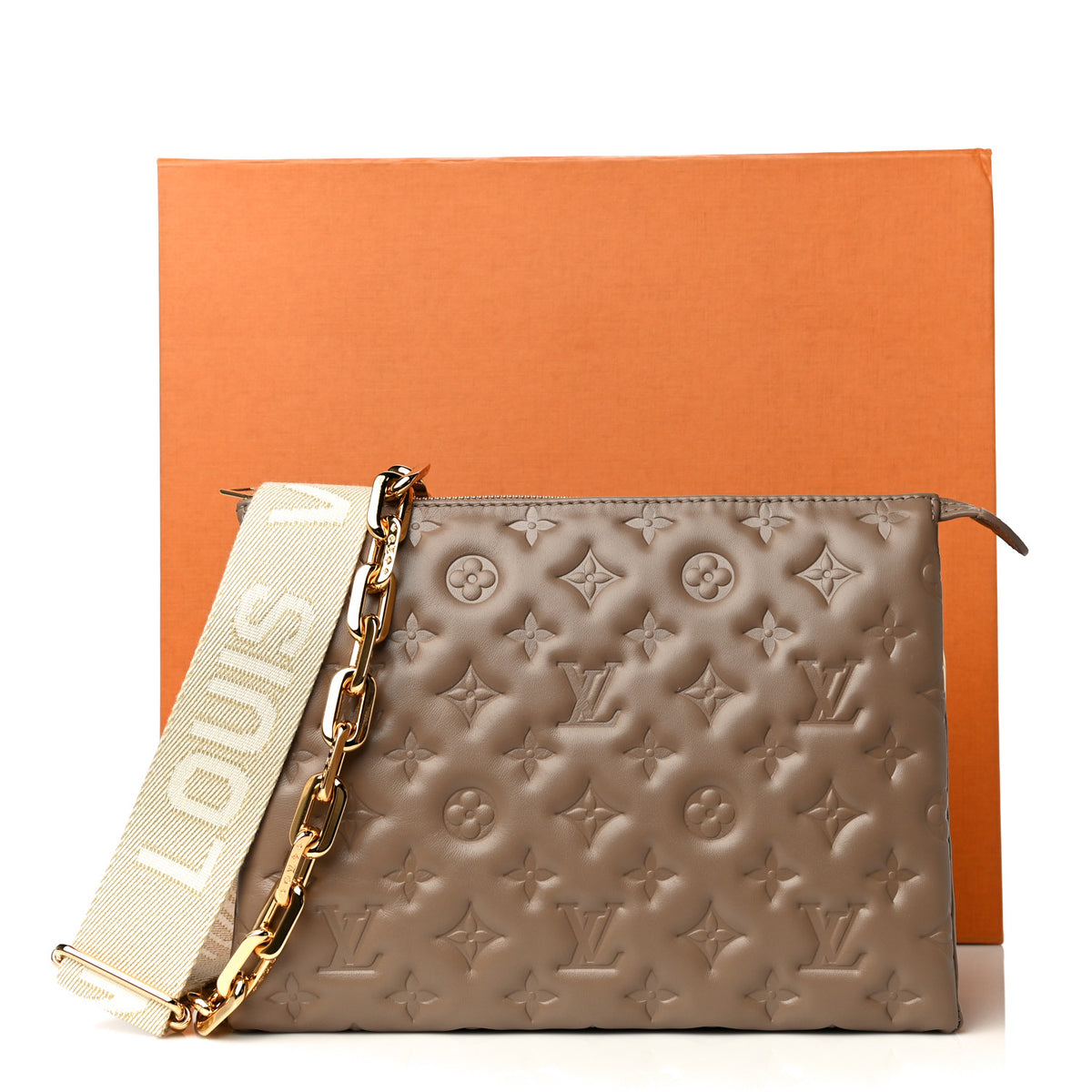 Louis Vuitton Lambskin Embossed Monogram Coussin PM Taupe 15 of 15