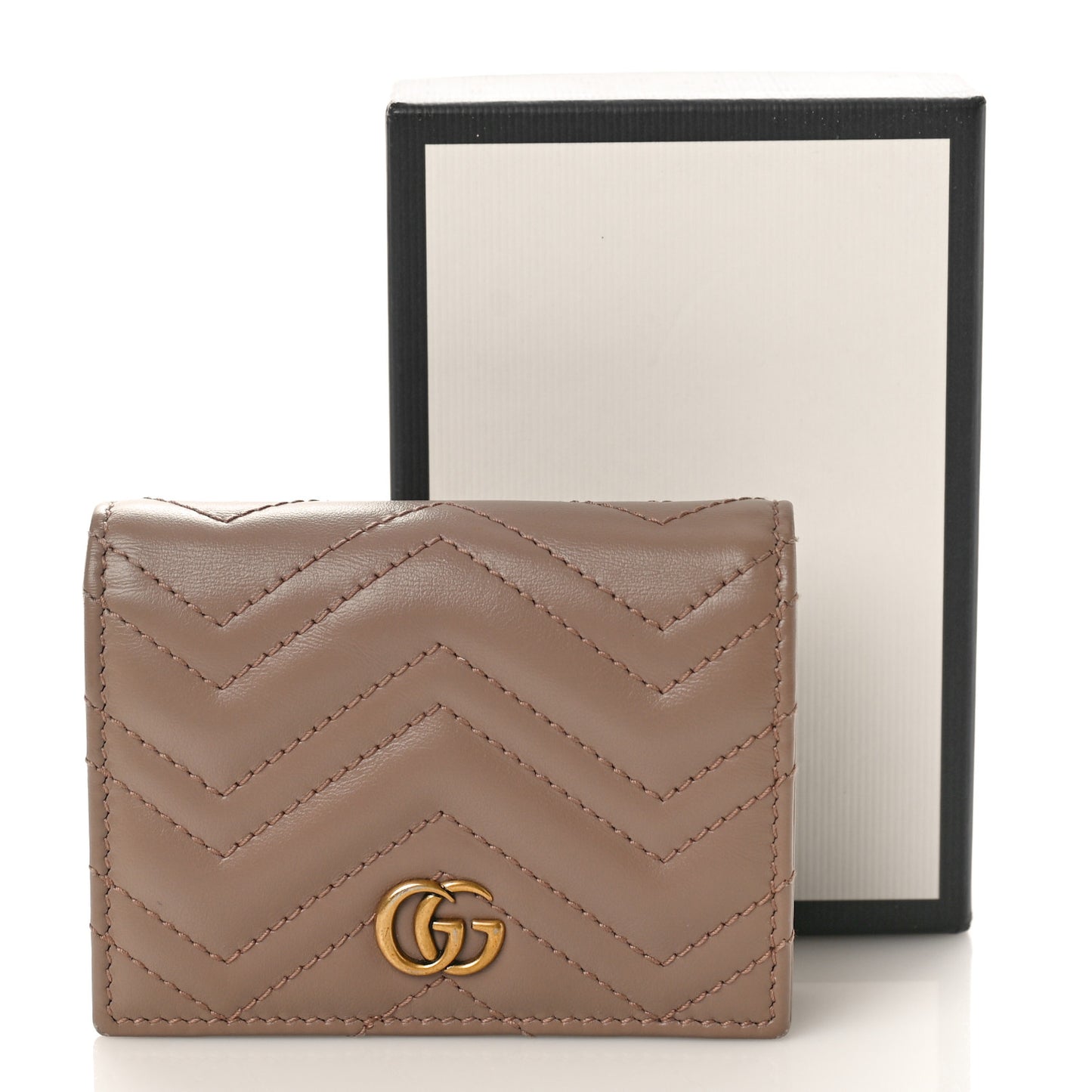 Calfskin Matelasse GG Marmont Card Case Wallet Porcelain Rose
