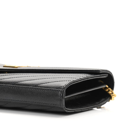 Saint Laurent Grain De Poudre Matelasse Chevron Monogram Chain Wallet Black 10 of 10