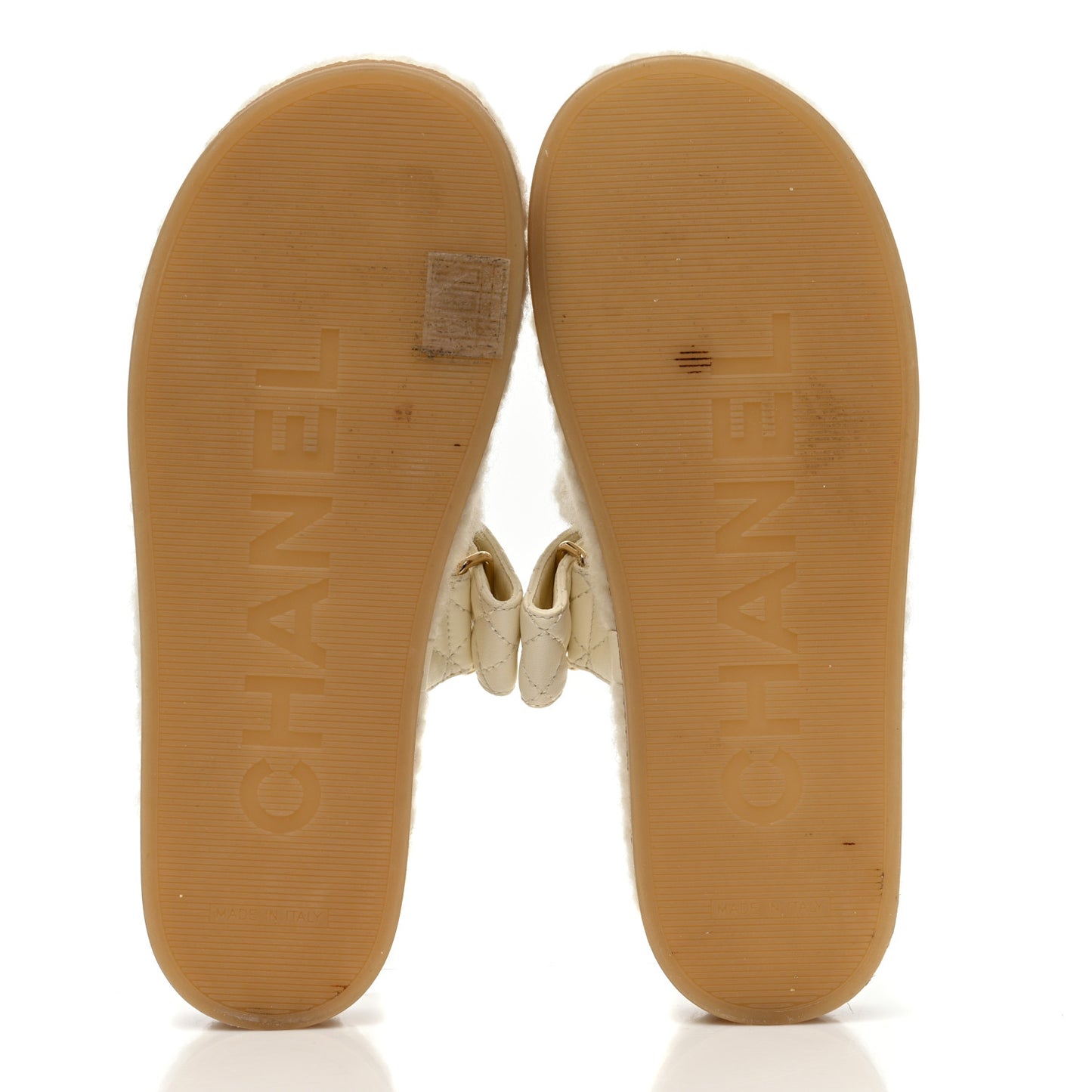 Cord Lambskin Quilted Logo Mules 37 Ivory