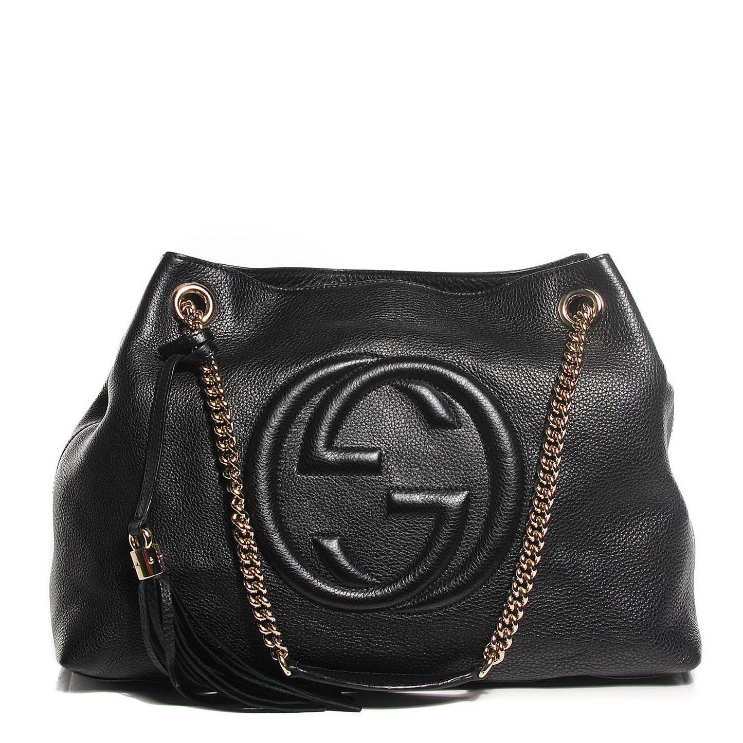 Pebbled Calfskin Medium Soho Chain Shoulder Bag Black