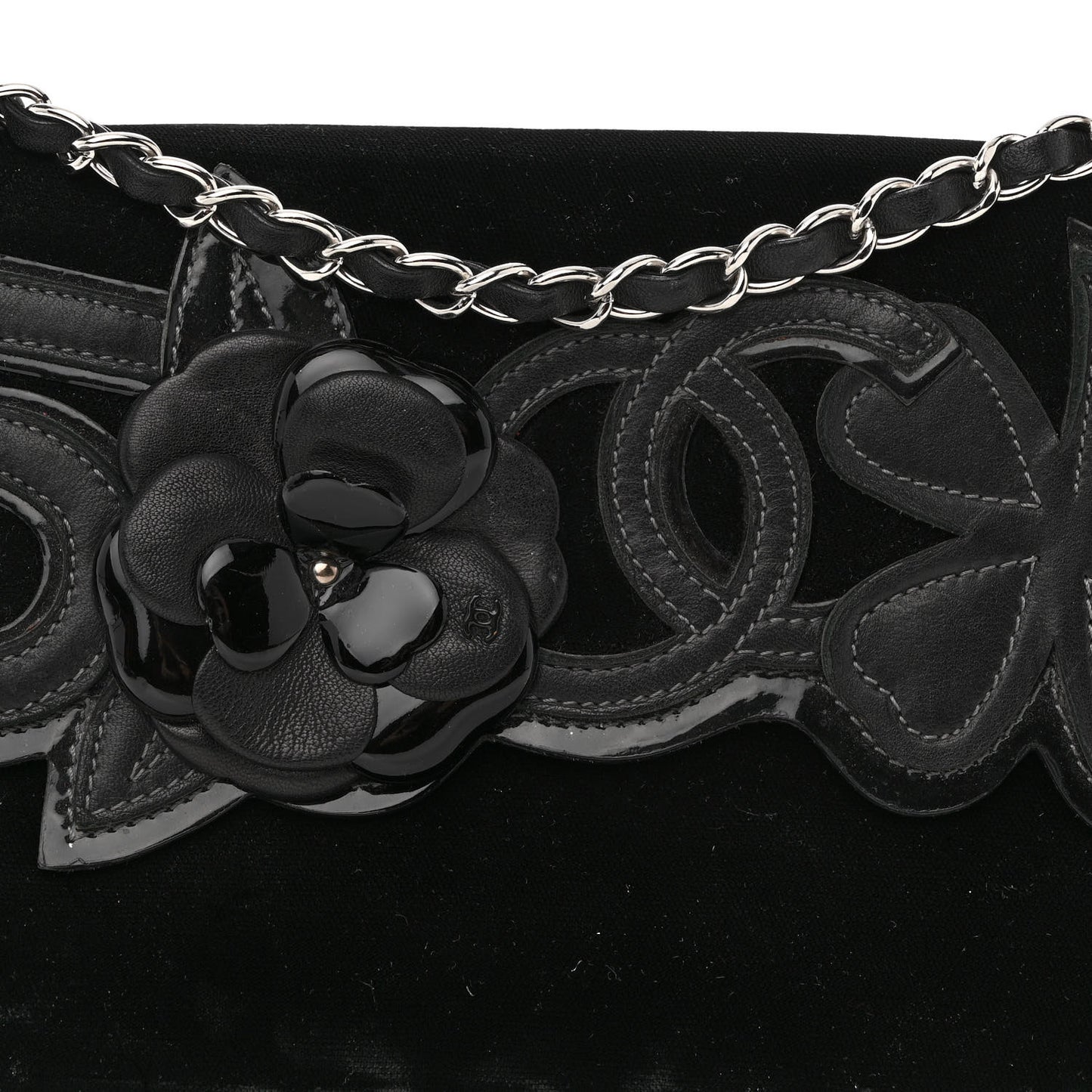 Velvet Lambskin Camellia No. 5 Flap Bag Black