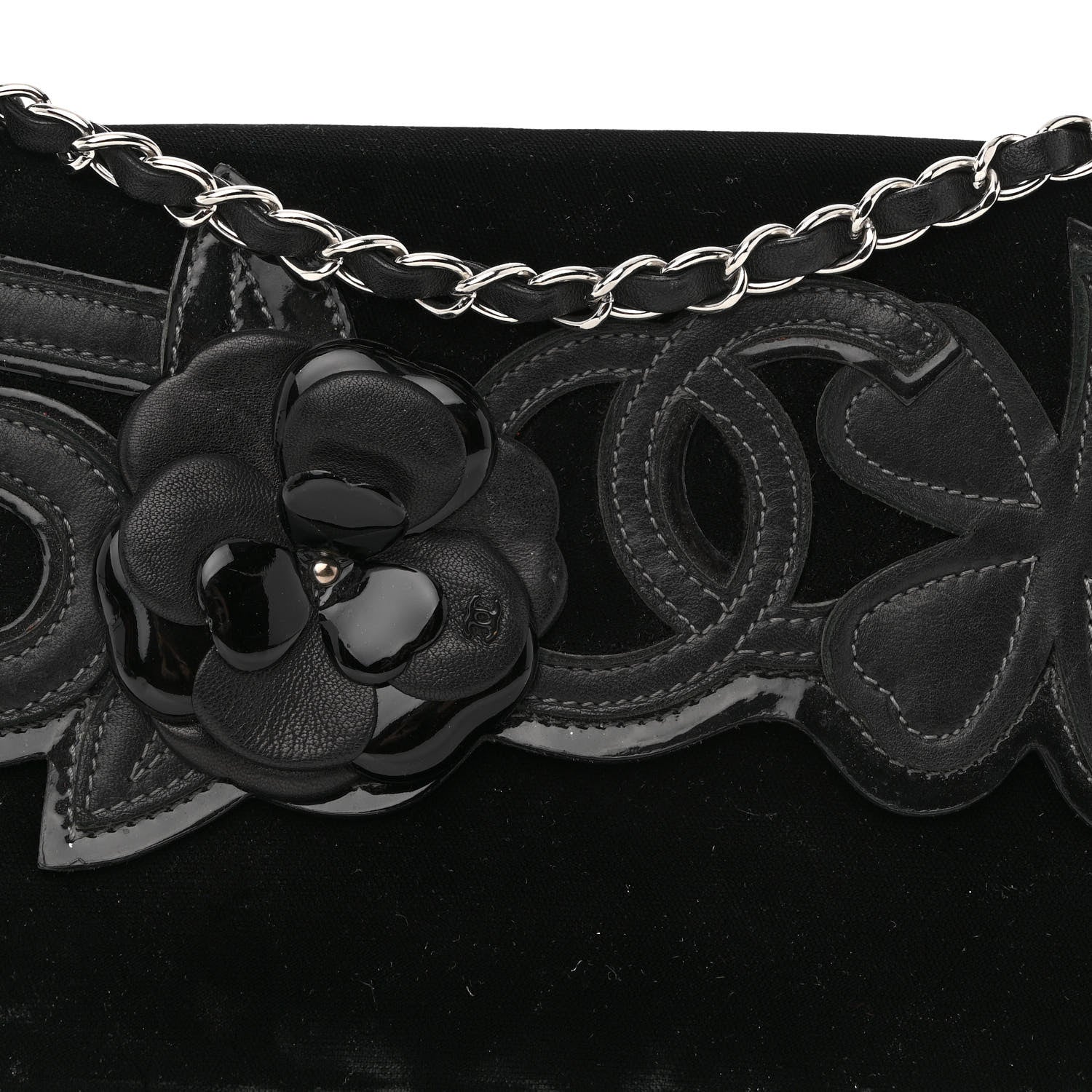 Chanel Velvet Lambskin Camellia No. 5 Flap Bag Black 7 of 9